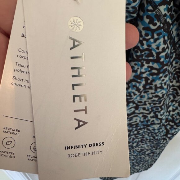 Athleta Infinty Dress Blue And Black Print Lined Racer Back Mini Dress XL NWT - Picture 4 of 10